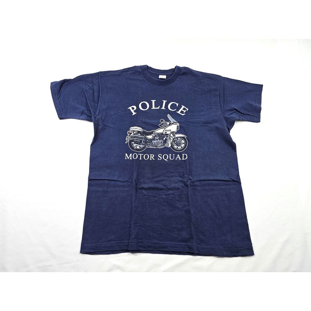 Police Motor Squad T-Shirt Motorcycle Blue White Sz L 1990s